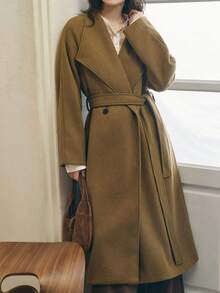INAWLY Abrigo casual de lana de manga raglán de unicolor para mujer, otoño/invierno - Verde Oliva - Ver 4