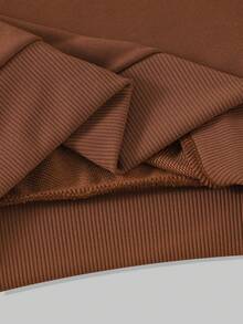 Sparklyn 3件套/儿童套装：大童纯色刺绣宽松圆领上衣+格子条纹披肩+配套休闲运动裤 - 咖啡棕 - 查看 3