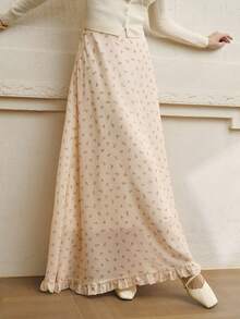Cévolie Chân váy xếp nếp lãng mạn họa tiết hoa nhỏ xinh - Màu be - Xem 4