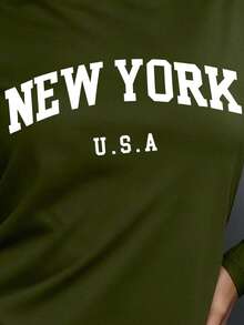 Rovax 女士字母印花休闲百搭圆领长袖T恤 - 軍綠色 - 查看 5