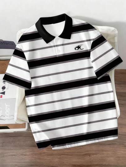 Manfinity Joysei Camisa polo de manga corta a rayas casual/de negocios para hombres