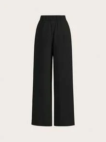 SHEIN Tall CURVE 大码夏季高腰阔腿裤套装，多件套，高腰褶皱阔腿裤，宽松长裤 - 彩色 - 查看 3