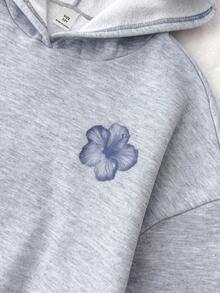 SHEIN 青少年女孩灰色休闲连帽运动衫，带口袋，十字设计，百搭长袖套头衫，秋冬装 FoGirlen - 灰色 - 查看 4