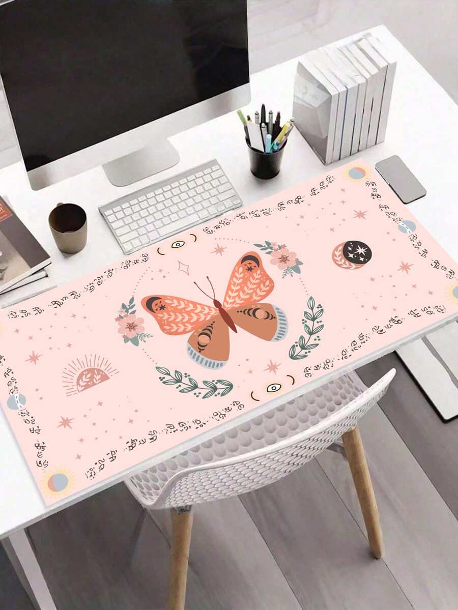 1 件装大号加长游戏鼠标垫，带防滑橡胶底座，适用于办公室、电脑、键盘、笔记本电脑和家用桌面（粉色蝴蝶） - 彩色 - 查看 1