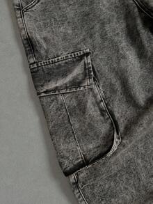 Manfinity ZONE917 Loose Fit Men's Flap Pocket & Side Panel Cargo Jeans (Without Belt) - Grey - View 2