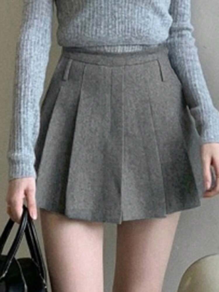 Women's Pleated Wool Blend A-Line Mini Skirt, Versatile & Slimming