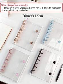 SHEIN A7彩色透明便携式活页夹双按扣设计更美观照片收纳袋可当相册省钱计划手册笔记本贴纸簿办公文具用品学校用品返校 - 彩色 - 查看 2