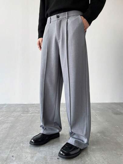 Manfinity Hypemode بنطلون بدلة رجالي ذو لون أحادي مستقيم الساق عصري متعدد الاستخدامات