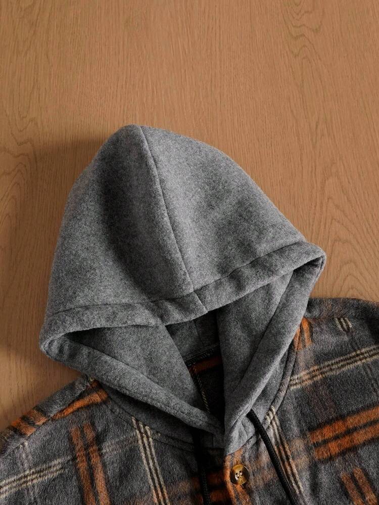 TOKVUE Suéter de lana con capucha de manga larga y estampado a cuadros para hombre - Multicolor - Añade 4