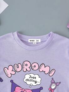 HELLO KITTY AND FRIENDS | SHEIN Tween Girls Casual Simple Short Sleeve T-Shirt, Suitable For Summer - Mauve Purple - View 3