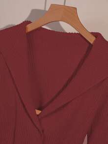 GlowEve Áo len cardigan dệt kim mới đầu thu/đông, thiết kế độc đáo, cảm giác cao cấp, thắt eo, áo len màu hồng cho nữ - Màu Đỏ Sâu - Xem 5