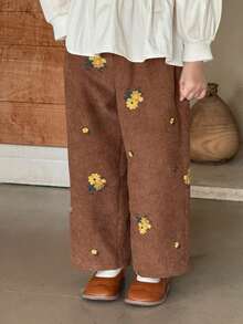 DAZY 女童花卉刺绣口袋阔腿宽松休闲裤