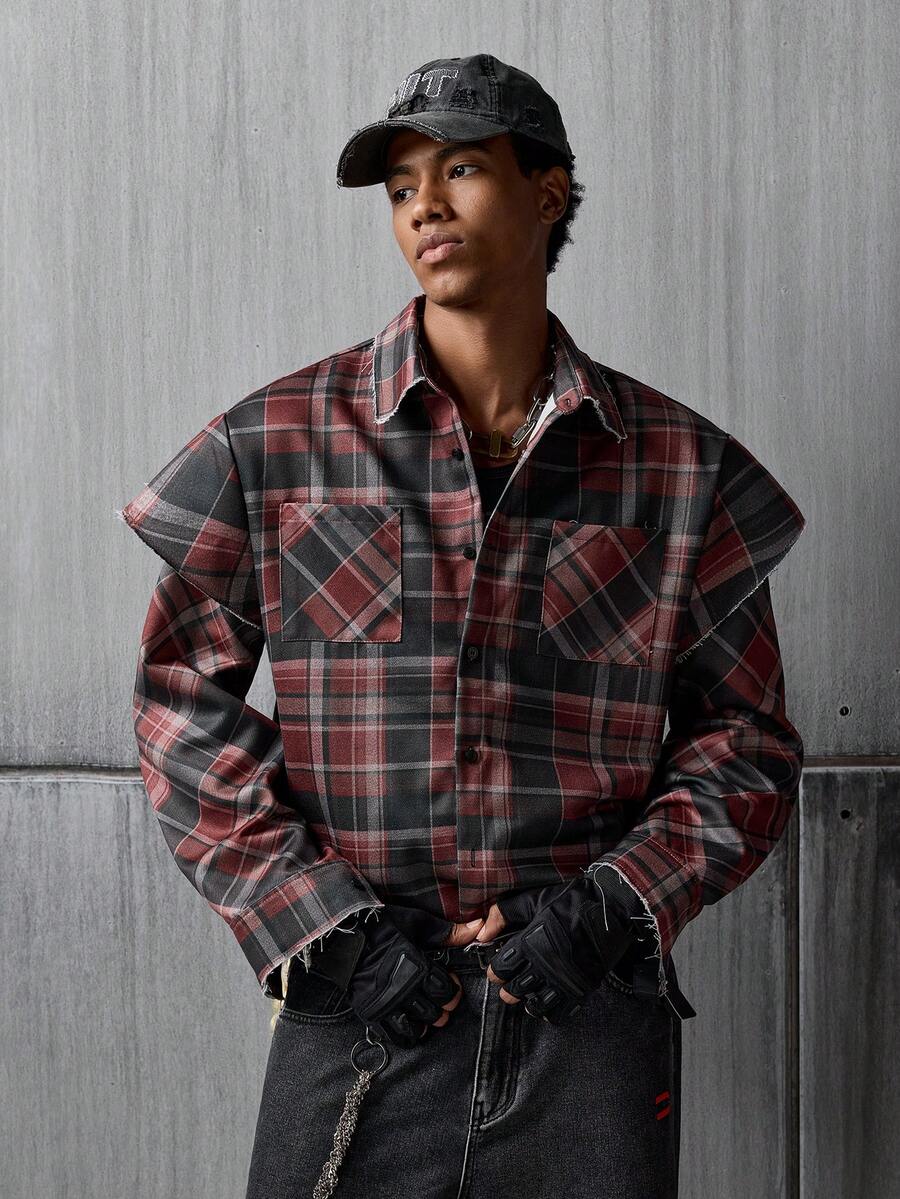 NEON BLANC Plaid Casual Personalized Long Sleeve Loose Front Button Men Shirt Mens Plaid Mens Grunge Clothes - Multicolor - View 1