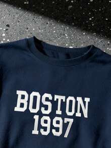 Manfinity Dauomo Sudadera casual de cuello redondo con bordado de letras, corte holgado para hombre