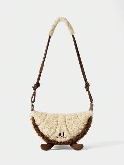 Kawaii Fashion Color-Blocked Cartoon One-Shoulder Furry Cute Girls' Bag