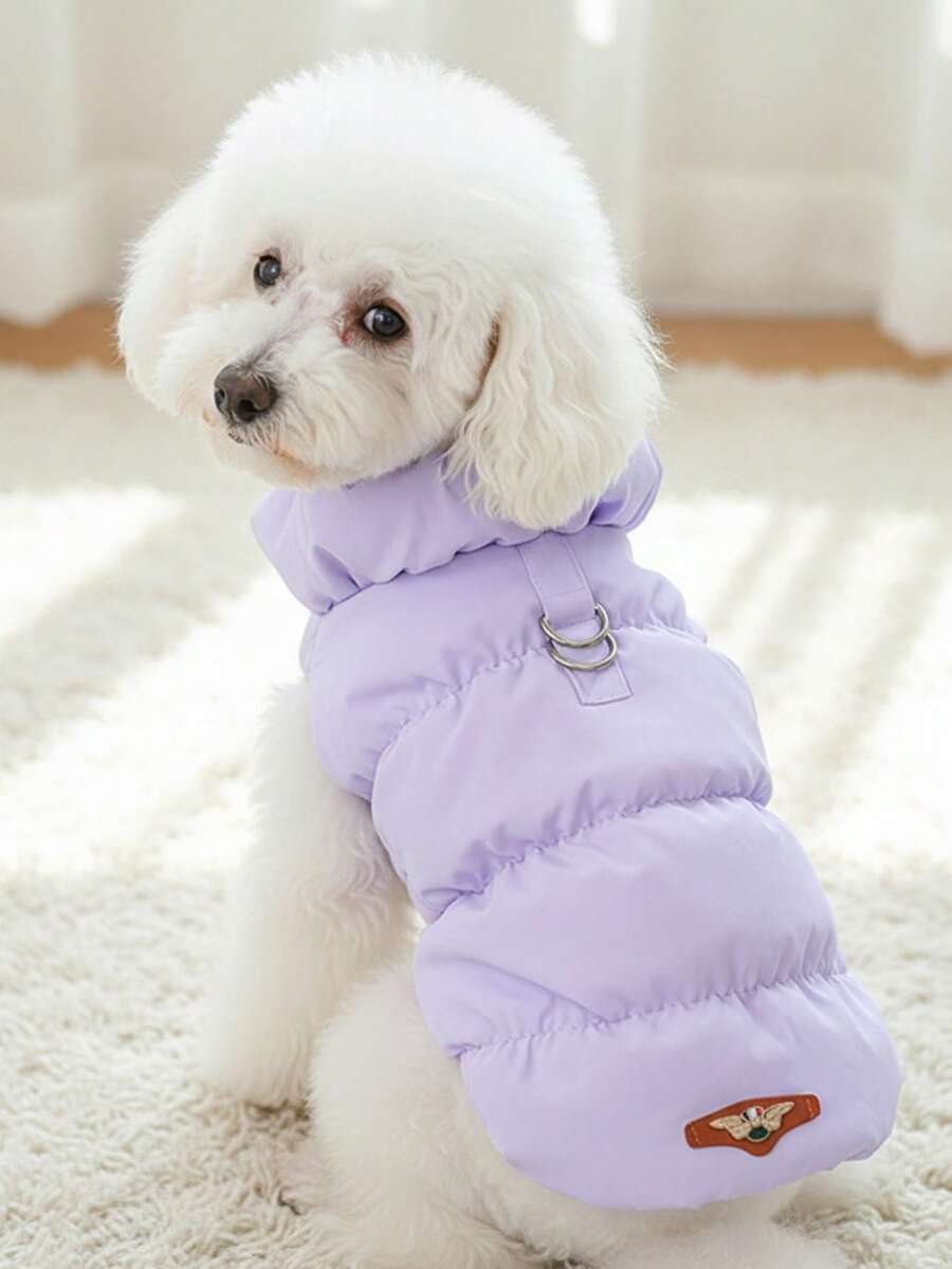 PETSIN 1pc Light Purple Markedsp 3-Layer Thick Warm Dog Jacket Coat For Small/Medium Dogs, 8 Colors Available, Suitable For Autumn/Winter - Light purple - View 1
