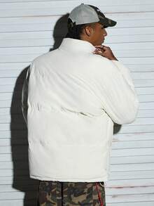 Modcrash 男士米色立领羽绒服，涤纶面料，宽松羽绒款式，绗缝设计，适合街头穿搭、冬季通勤，复古富贵风格 - 米色 - 查看 6