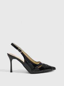 CUCCOO SZL Women's Pointed Toe Buckle Design Fashionable High Heels, Versatile For Daily Wear - Black - View 2