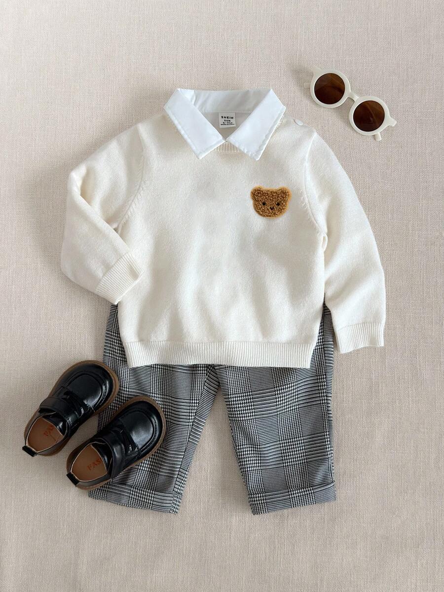 PrepCrw Sweater Rajut Lengan Panjang Warna-warni untuk Bayi Laki-laki yang Modis dengan Desain Beruang yang Menggemaskan - MultiWarna - View 1