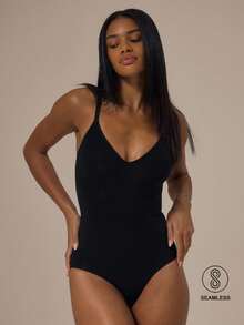 MUSERA ESSENTIALS Seamless Sculpting Strappy Ruched Bust High Leg Shapewear Bodysuit Lounge Autumn Winter Fall Cosy Everyday Sexy Snatched Essential Spring Summer Spring Summer Vacation Holiday - Black - View 1