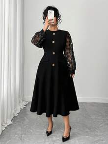 Elenzga 大码女式优雅时尚长袖小黑裙、派对和生日礼服 - 黑色 - 查看 3