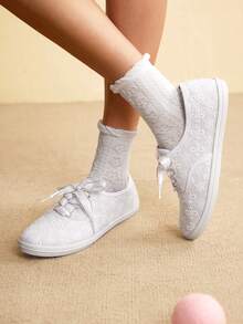 CUCCOO EASI 女士时尚优雅花卉刺绣平底帆布鞋