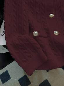 GlowEve CURVE 女士休闲法式宽松长袖开衫毛衣，大码，适合外出和婚礼宾客穿着，秋冬季 - 酒紅色 - 查看 6