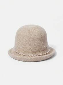 MOTF PREMIUM ELEGANTE SOMBRERO BALDE CON DECORACIÓN DE PERLAS FALSAS - Arroz albaricoque - Ver 3