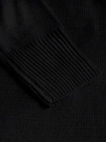 GlowEve 长袖圆领系带灰色毛衣裙，奢华简约时尚，百搭优雅，适合多种场合 - 黑色 - 查看 6