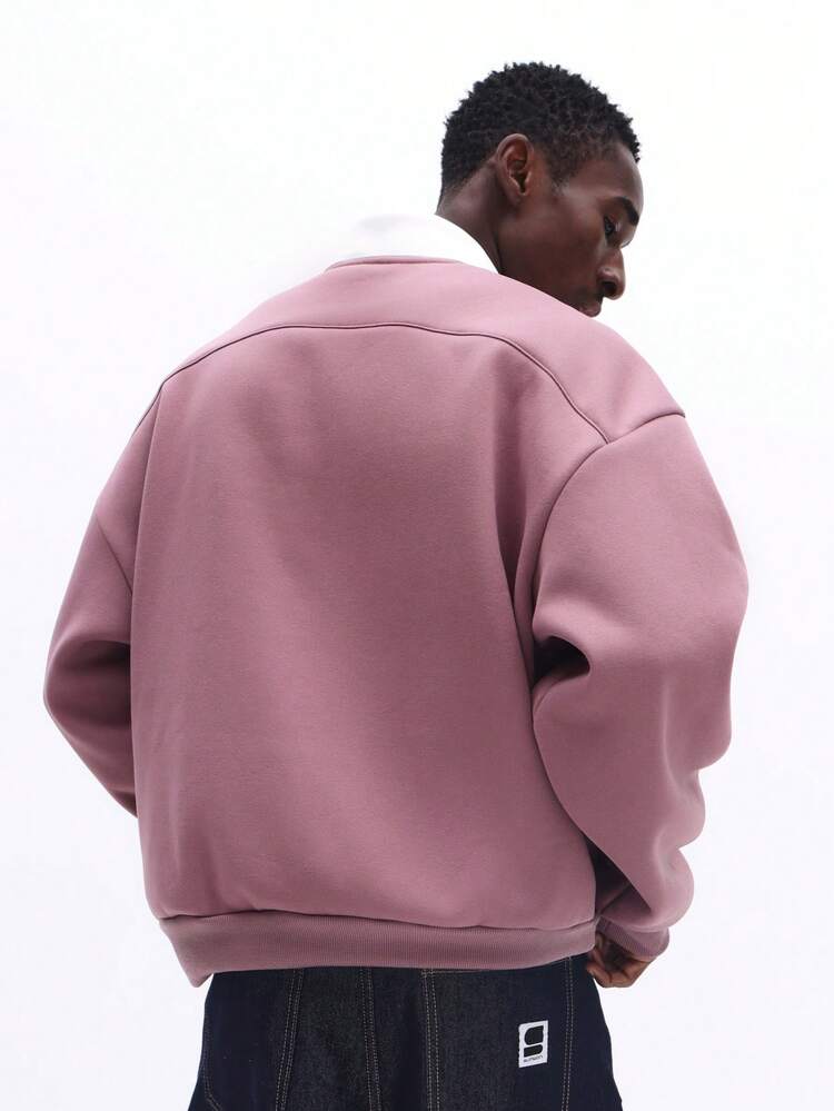 Boxy Fit Quarter Zip Polo With Contrast Collar