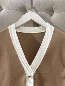 Franclia Áo khoác cardigan cổ chữ V phối màu thời trang ôm vừa vặn mới, đa năng và trẻ trung, mùa xuân/thu - Lạc đà - Xem 7