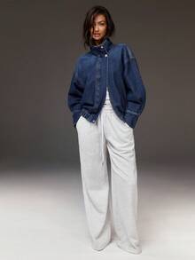 Athîral Women's Drop Shoulder Long Sleeve Single-Breasted Casual Denim Jacket,Long Sleeve Jean Streetwear Outerwear