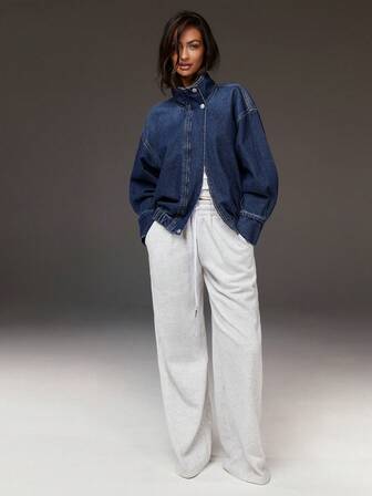 Athîral 女士落肩长袖单排扣休闲牛仔外套