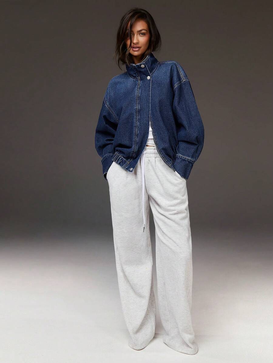 Athîral Women's Drop Shoulder Long Sleeve Single-Breasted Casual Denim Jacket,Long Sleeve Jean Streetwear Outerwear