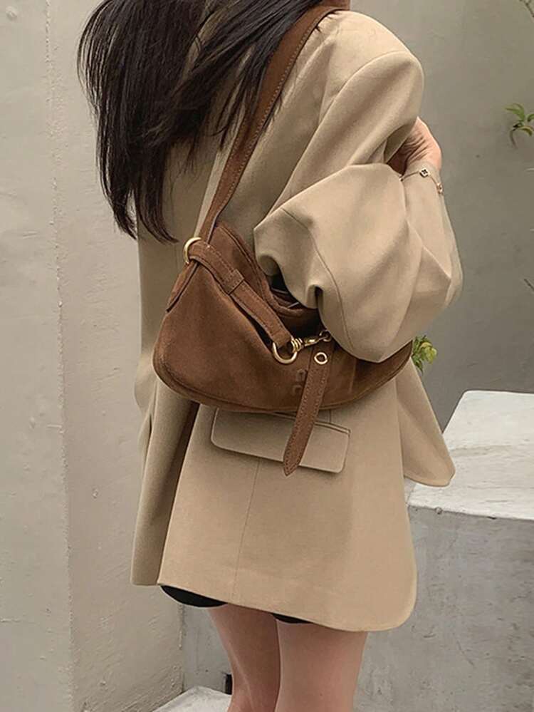 Stylish Side Button Loose Casual Blazer Jacket, Women Chic Silhouette Suit Jacket