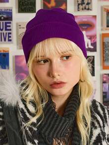 Y2Kool 1pc Unisex Solid Color Knitted Hat, Y2K Style Outdoor Warm Beanie, Casual All-Match Winter Ski Cap Suitable For Daily Commute - Knitted Hat - View 1