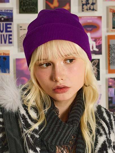 Y2Kool 1 pièce Bonnet tricoté unicolore unisexe, style Y2K, bonnet d'hiver chaud pour l'extérieur, casquette de ski décontractée assortie pour les trajets quotidiens