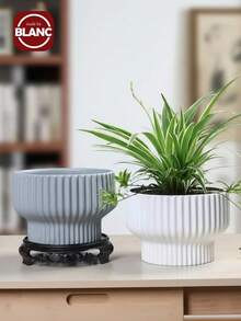 1/3PCS Purchase 1 Flowerpot, Flowerpot, Floor Standing Artificial Plant Decorative Flowerpot, Large-Diameter Double-Layer Round Plastic Flowerpot, Succulent Pot And Tray, Tree Pot, Large Round Ball Home Decoration, Hotel Artificial Green Plant Flowerpot, Tree Planting, European-Style Creative Vertical Pattern, Balcony Living Room, Desktop Vase Room Decor Flower Vase Glass Vase - Multicolor - View 2