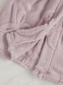 少女简约优雅蝴蝶花朵长袖睡袍，冬季居家休闲睡衣，温暖过冬 - 紫色 - 查看 4