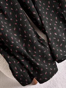 CosyJoli Plus Size Women's Ditsy Floral Pants, Black Wide Leg Loose Casual Trousers Spring Women, Spring Breaks - Black - View 4