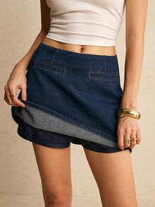 Poéselle Women's Denim Culottes, Casual And Versatile, Dark Blue Denim Culottes, Short Culottes Spring Clothing Beach Shorts Summer Clothes