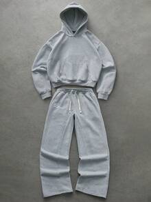 PAVTROS 男士弹力纯色街头风灰色保暖运动套装，男士运动服，男士两件套运动服，秋冬服装 - 淺灰色 - 查看 1