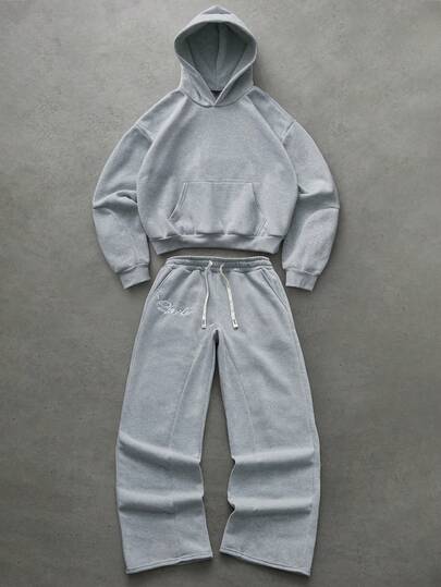 PAVTROS 男士弹力纯色街头风灰色保暖运动套装，男士运动服，男士两件套运动服，秋冬服装