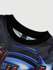 ROMWE MEN Men's Digital Eye & Diamond Print T-Shirt - Black - View 5