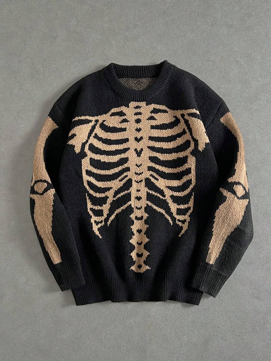 Manfinity ZONE917 Uomo Maglione con modello scheletro spalle cadenti - Cachi - Visualizzare 1