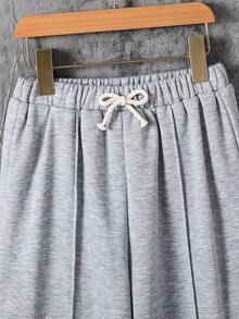 SHEIN Tween Boy Grey Baggy Sweatpants,Winter School Casual Street Fashion Pleated Comfortable Straight Leg Pants,Suitable For Commuting,Sports,Spring/Autumn - Light Grey - View 5