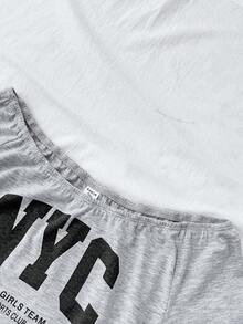 Teen Girls Off-Shoulder Floral Gray English Print Long Sleeve Fitted Top, Casual & Collegiate - Grey - View 4