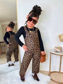 Young Girls Leopard Print Jumpsuit Pants, Cute Casual Versatile Outfit For Autumn/Winter