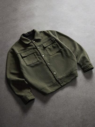 SLATEMANN 宽松男士翻盖口袋落肩灯芯绒夹克，外出长袖休闲轻便夹克，适合朋友、丈夫、男朋友的礼物，老公，适合秋冬