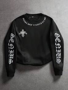 SLATEMANN Herren Slogan Grafik Thermofutter Sweatshirt, Kreuzgrafik Ausgehen Streetwear Rundhals Sweatshirt, für Freunde, Ehemann, Freund Geschenke, für Herbst Winter - Schwarz - Übersicht 2